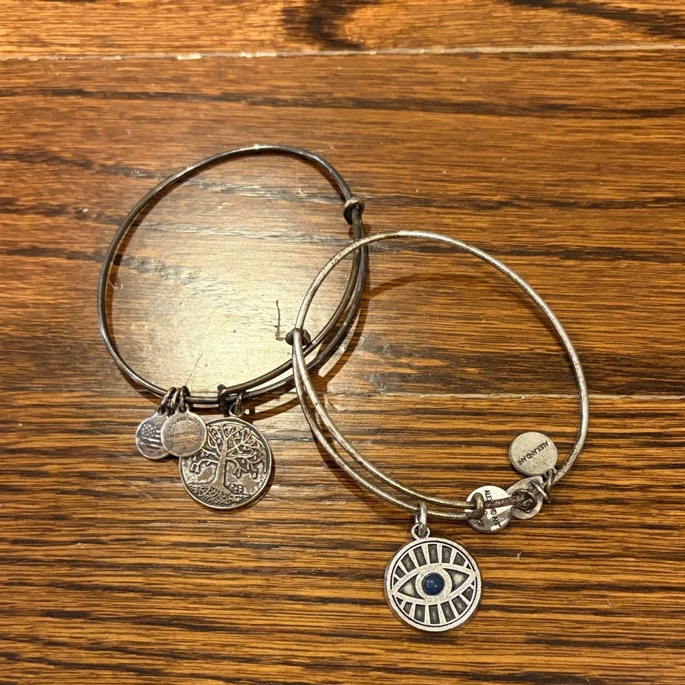 Alex and Ani Sterling Silver Adjustable Charm Bangle Bracelet Set